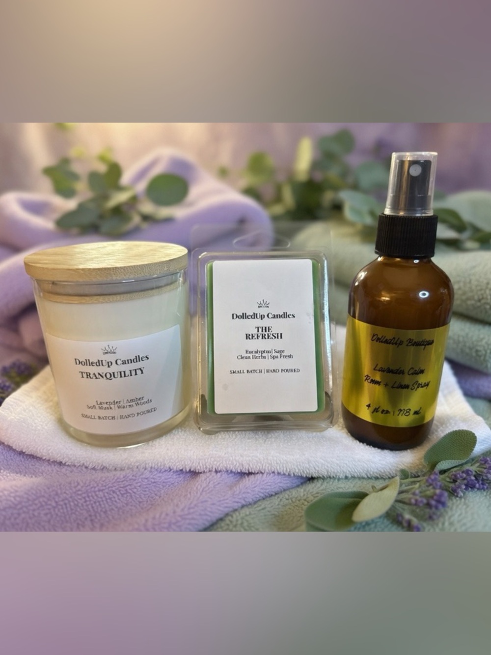 Calm & Cozy Sanctuary Set | Tranquility + Refresh Melts + Lavender Spray